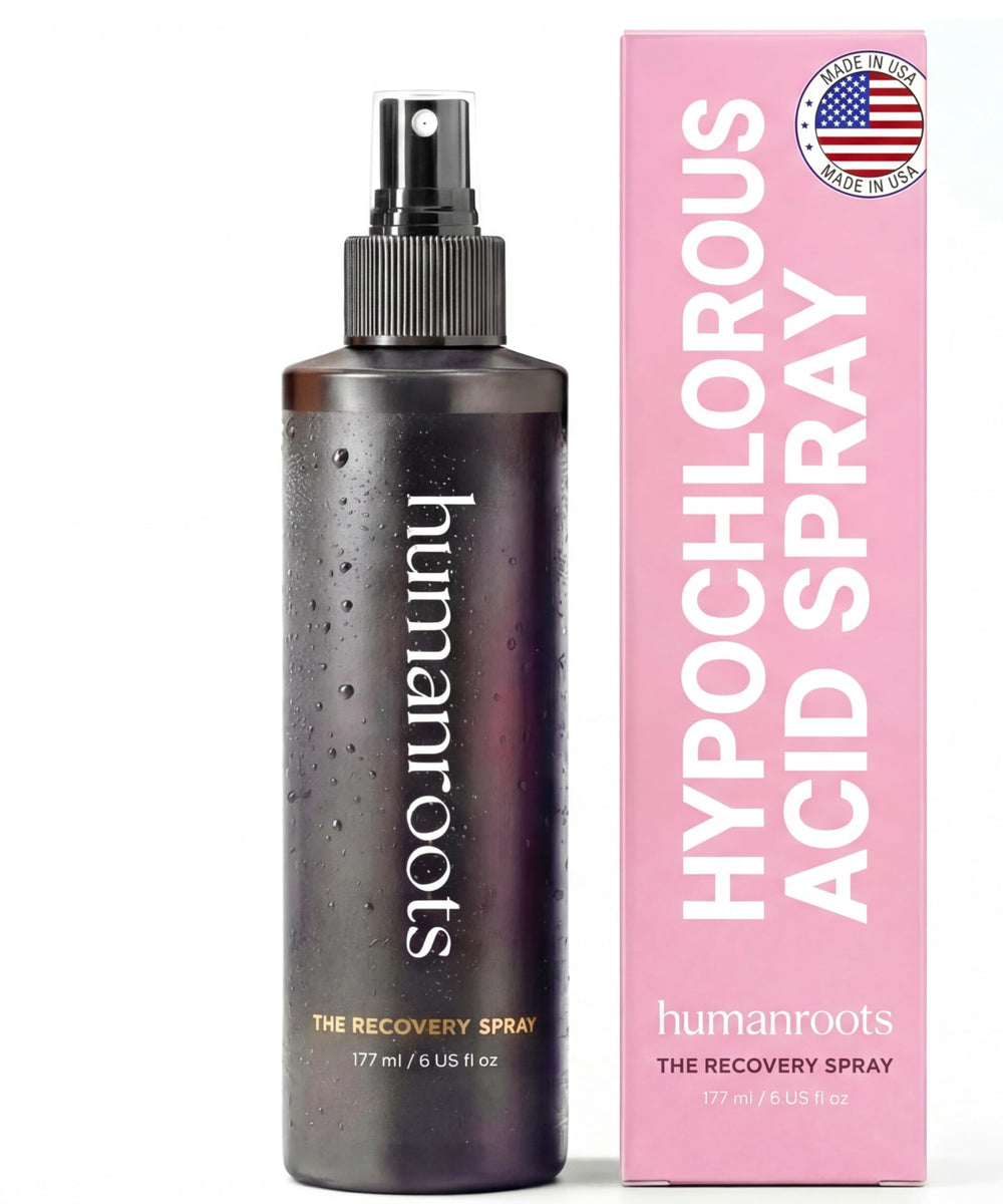 Humanroots hypochlorous face spray provides fast hydration for fresh, balanced skin.