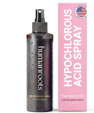 Humanroots hypochlorous face spray provides fast hydration for fresh, balanced skin.