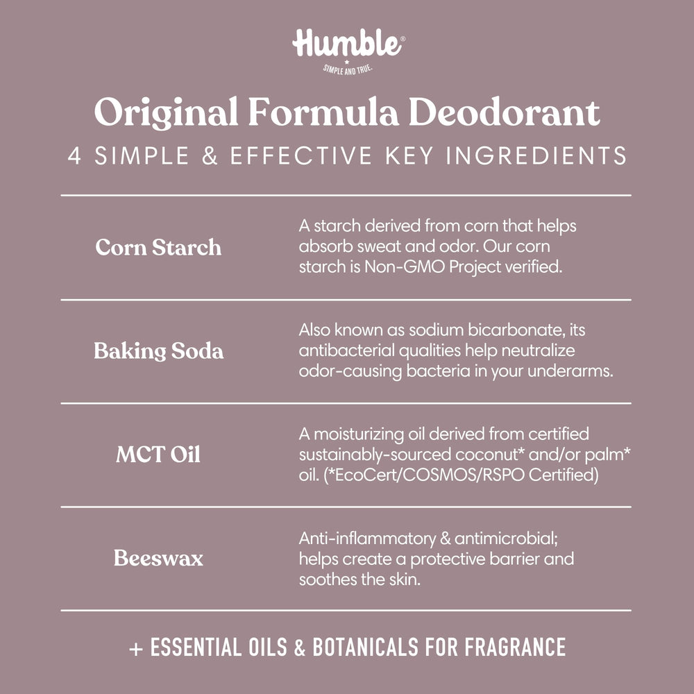 Aroma Patchouli y Copal del Desodorante Humble Brands Original, nota cálida y terrosa.