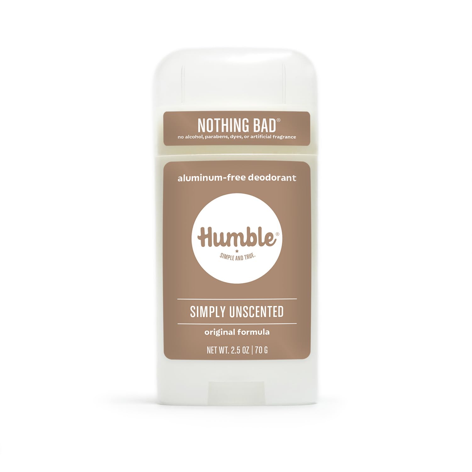 Desodorante Humble Original sin aluminio en botella, control de olores durante todo el día.