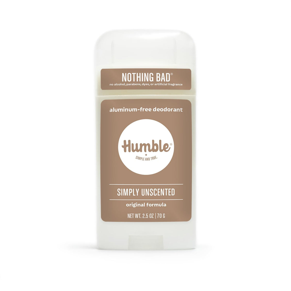 Desodorante Humble Original sin aluminio en botella, control de olores durante todo el día.