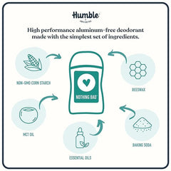 Textura suave Humble Brands Original sin aluminio, se desliza fácilmente y mantiene la piel cómoda.
