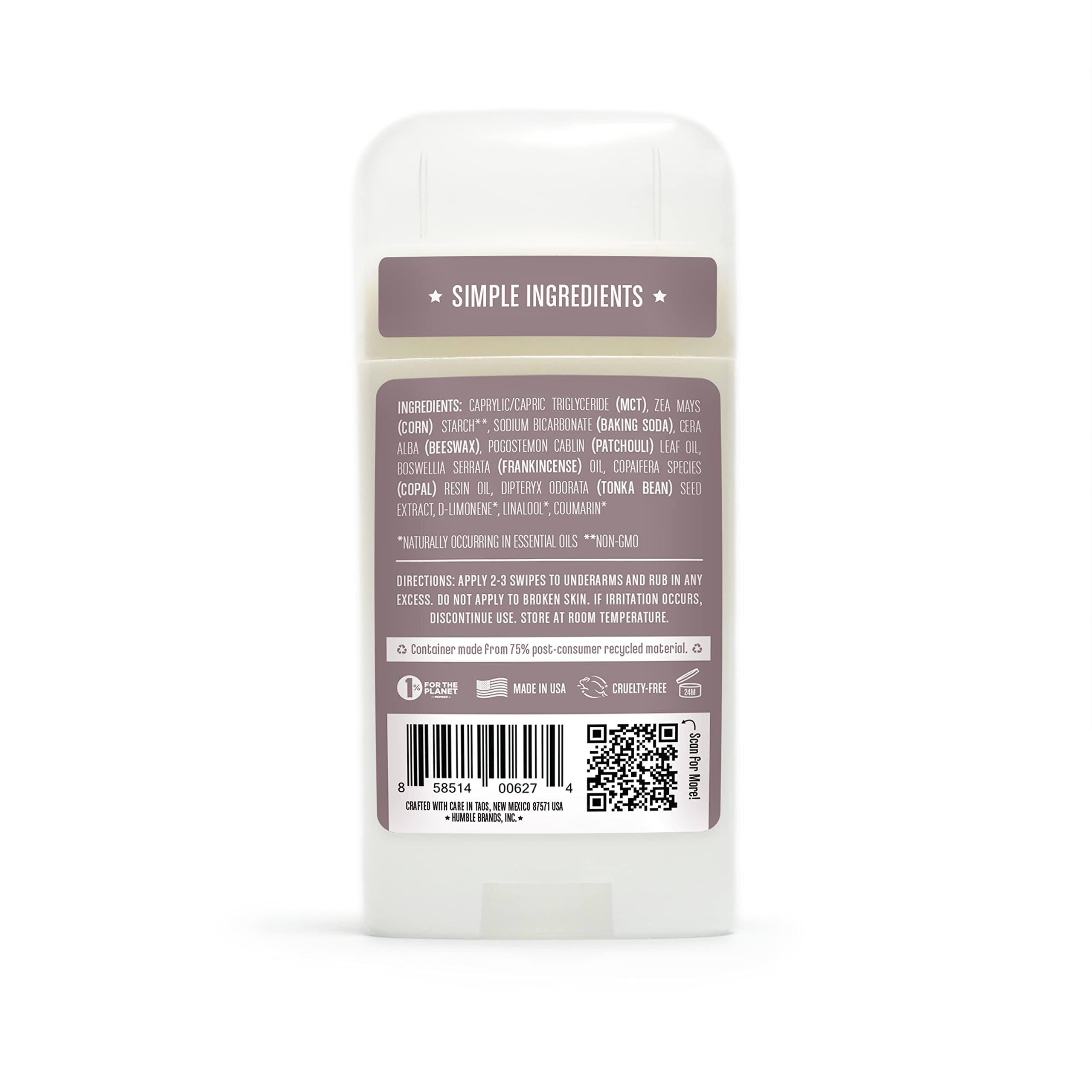 Textura de aplicación HUMBLE BRANDS Patchouli Copal, crema suave para uso diario.