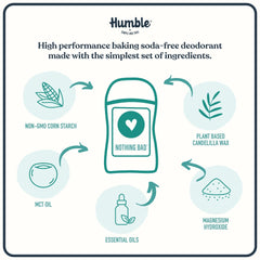 Desodorante Humble Brands piel sensible, textura suave y deslizante.