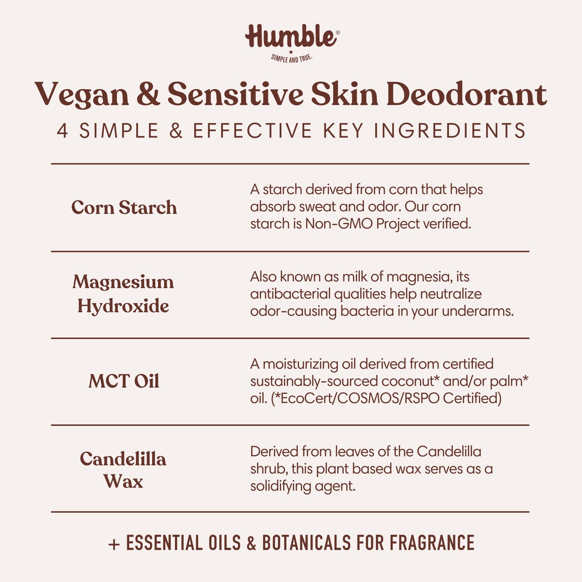 Humble Brands Desodorante Vegano, fragancia vainilla y cardamomo, aroma reconfortante.