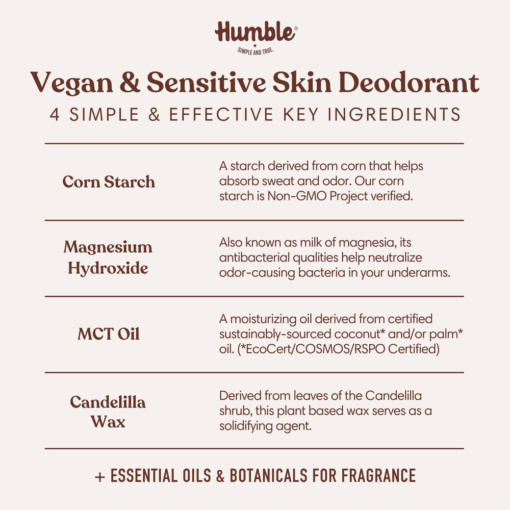 Humble Brands Desodorante Vegano, fragancia vainilla y cardamomo, aroma reconfortante.