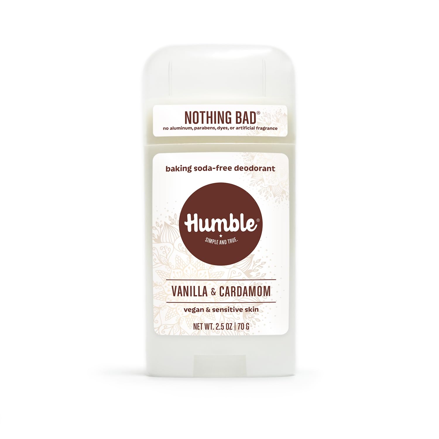 Humble Brands Desodorante Vegano para Piel Sensible, frente del envase, protección diaria.