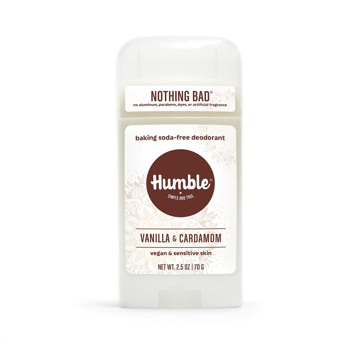 Humble Brands Desodorante Vegano para Piel Sensible, frente del envase, protección diaria.
