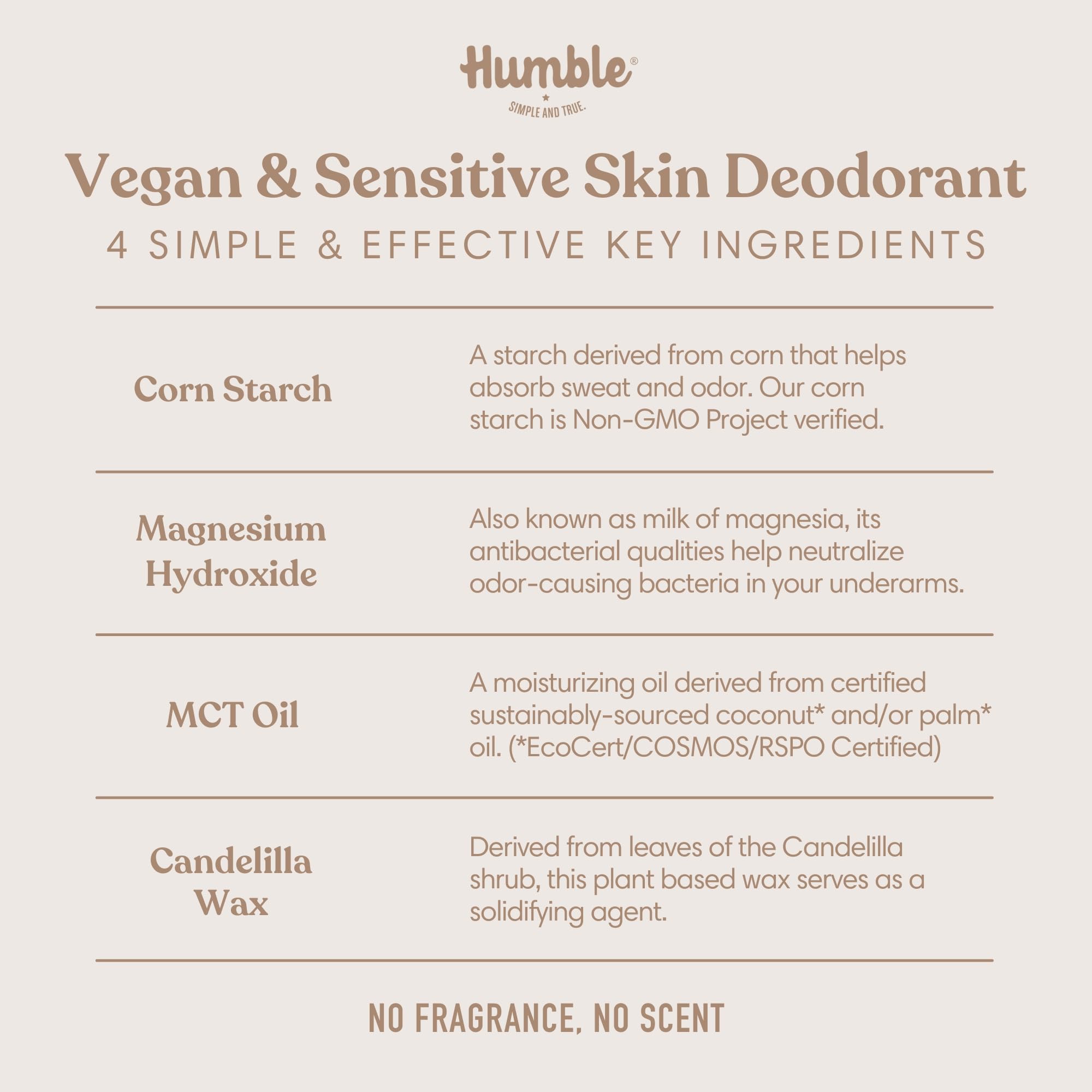 Desodorante sin aluminio Humble Brands, ingredientes naturales y cuidado de piel.