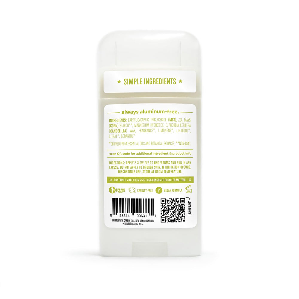 Etiqueta limpia de Humble sin alcohol ni colorantes para piel sensible.