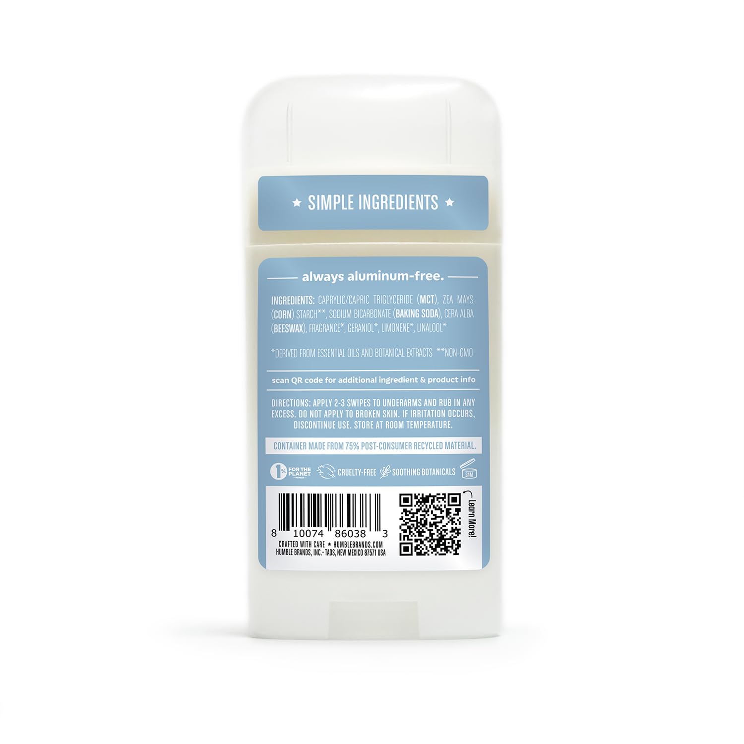 Desodorante HUMBLE ofrece control de olor duradero y absorción para días activos.