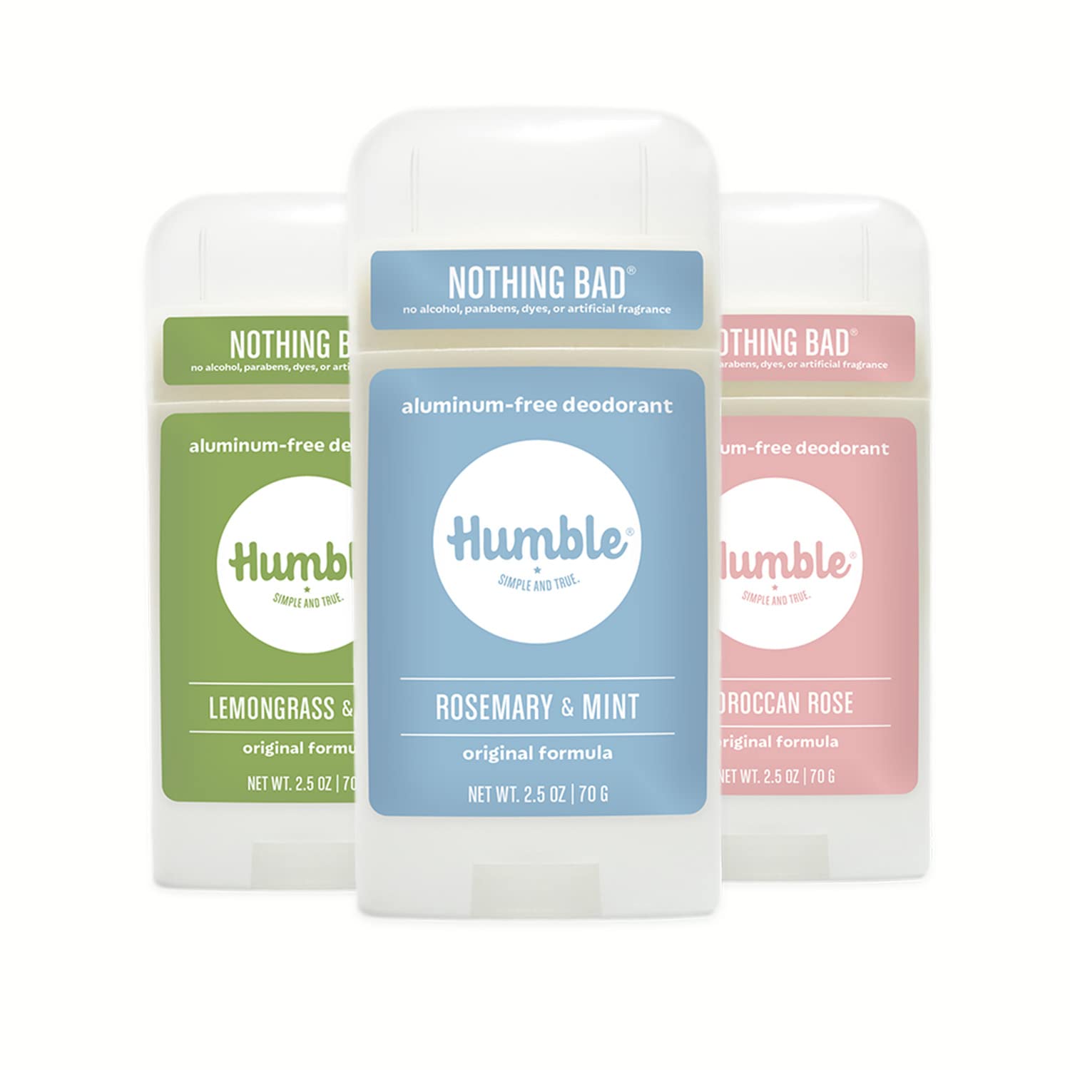 HUMBLE Desodorante en pack de tres sin aluminio para uso diario y fresco.
