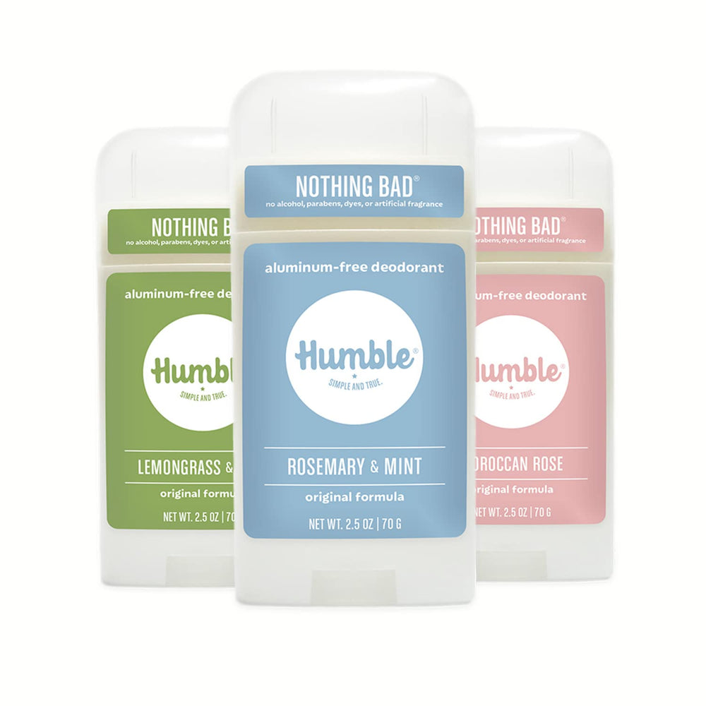 HUMBLE Desodorante en pack de tres sin aluminio para uso diario y fresco.