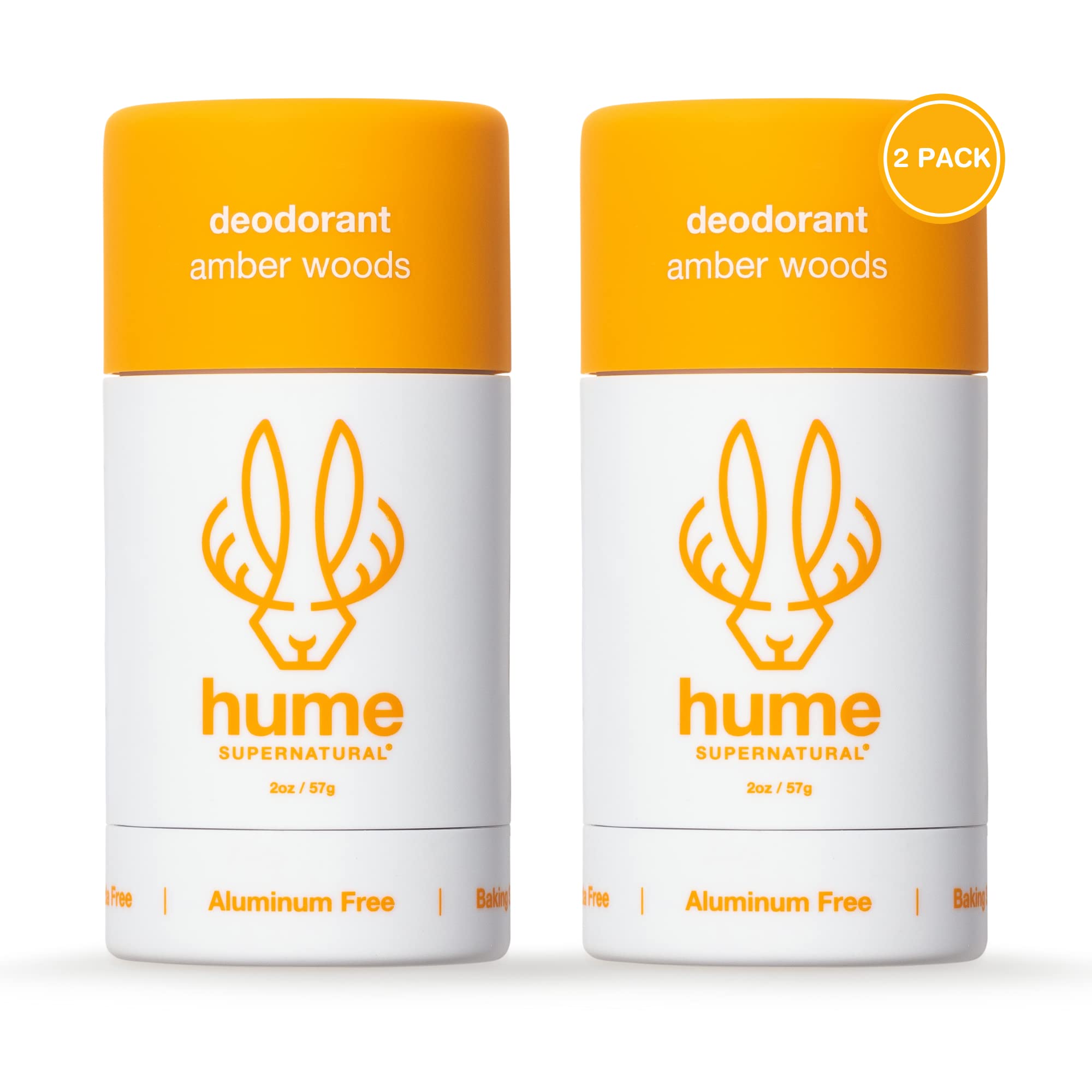 Hume Supernatural desodorante sin aluminio Amber Woods, dos unidades, aroma duradero.