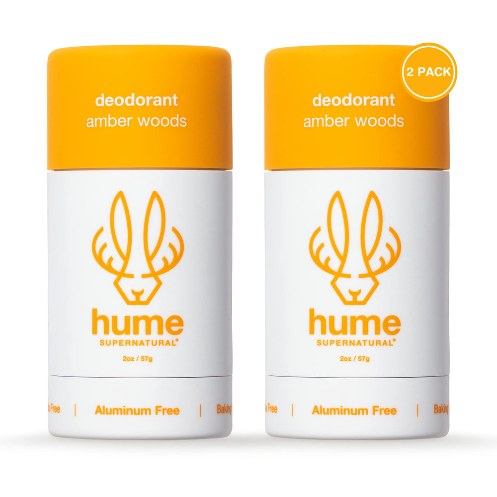 Hume Supernatural desodorante sin aluminio Amber Woods, dos unidades, aroma duradero.