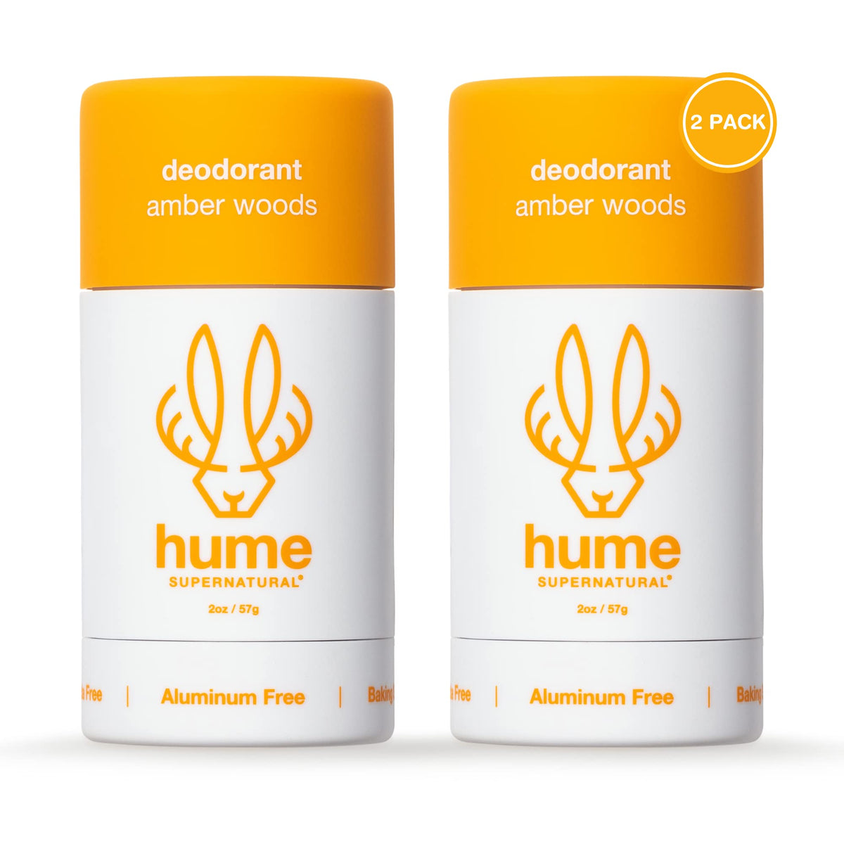 Hume Supernatural desodorante sin aluminio Amber Woods, dos unidades, aroma duradero.