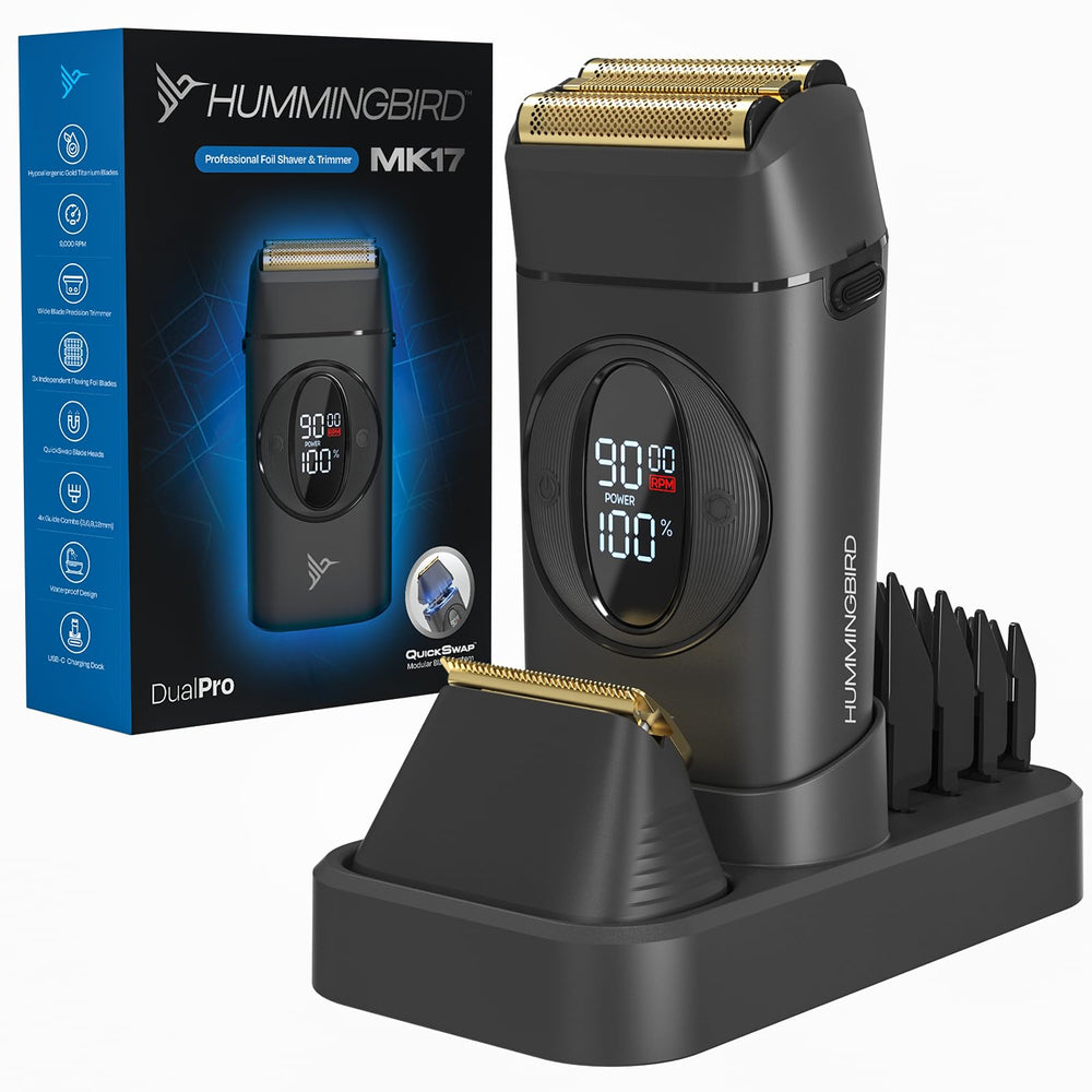 HUMMINGBIRD MK17 DualPro – cabezal foil dorado para afeitado suave y preciso.