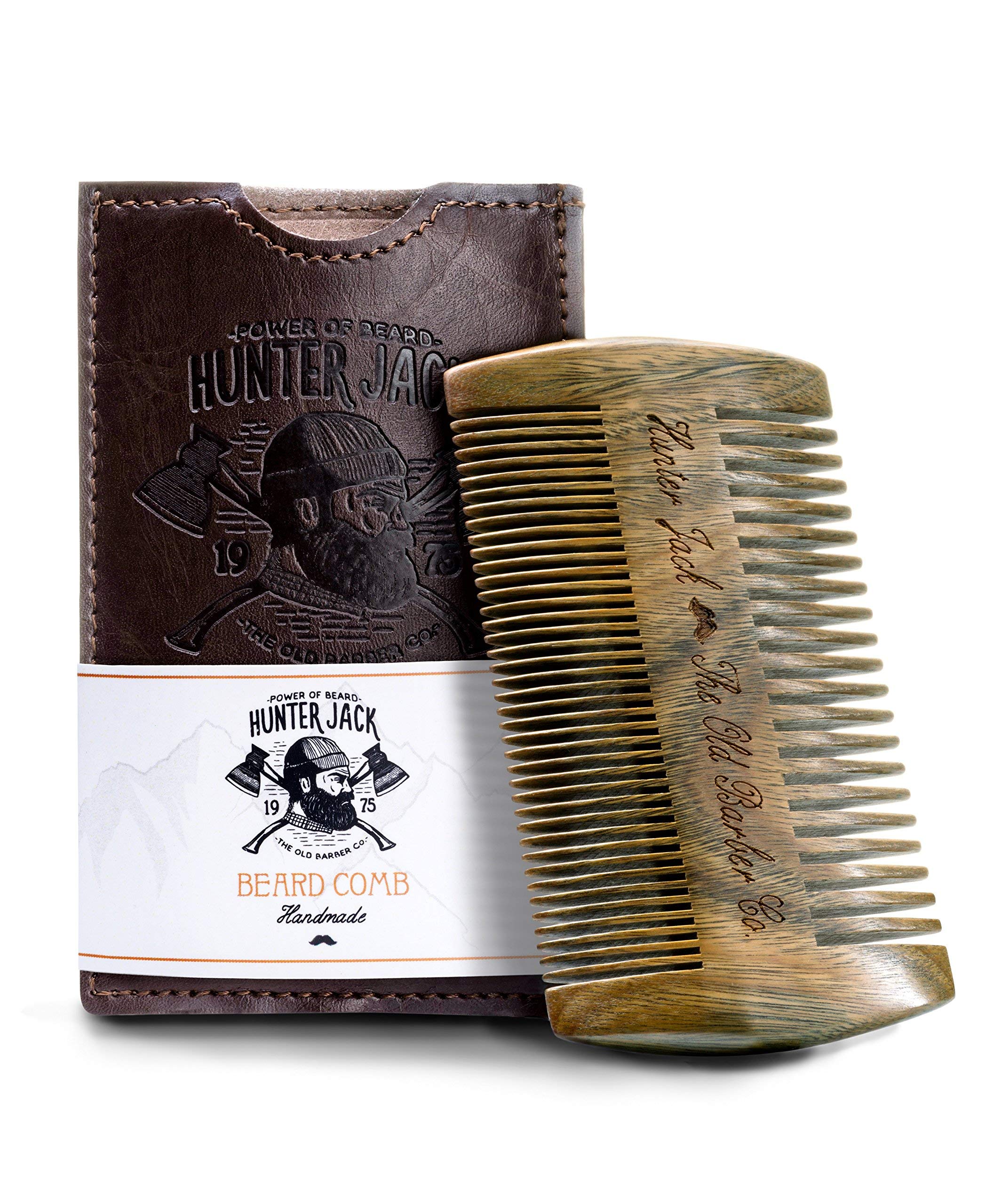 Hunter Jack peine de barba con dientes finos en sándalo, desenreda sin tirar.