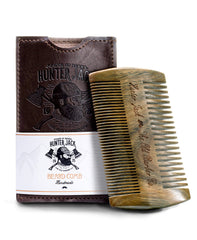 Hunter Jack peine de barba con dientes finos en sándalo, desenreda sin tirar.