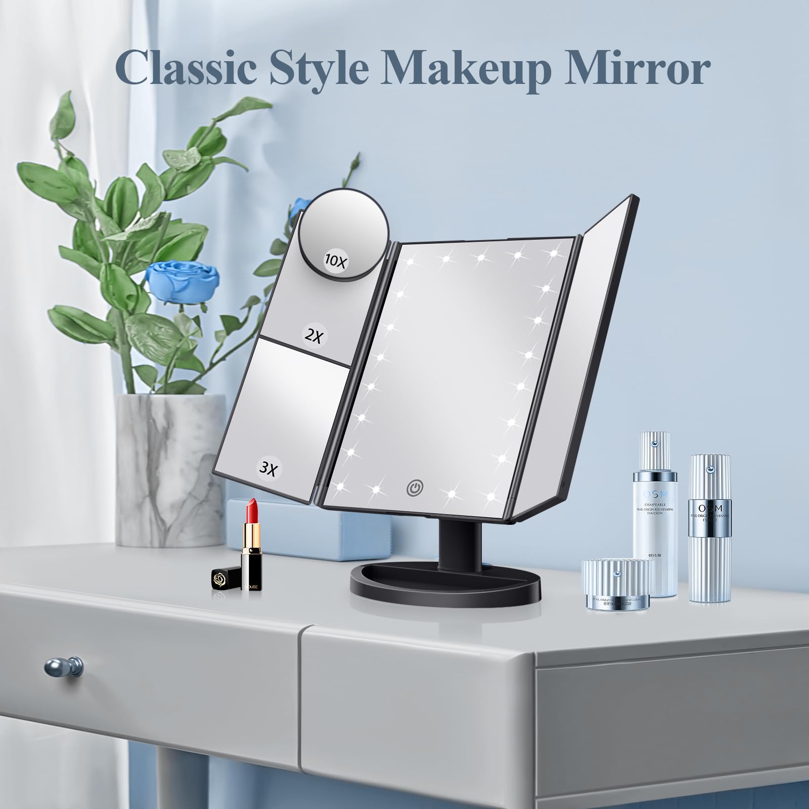 HUONUL espejo maquillaje 10x ampliación para delinear ojos con mayor precisión.