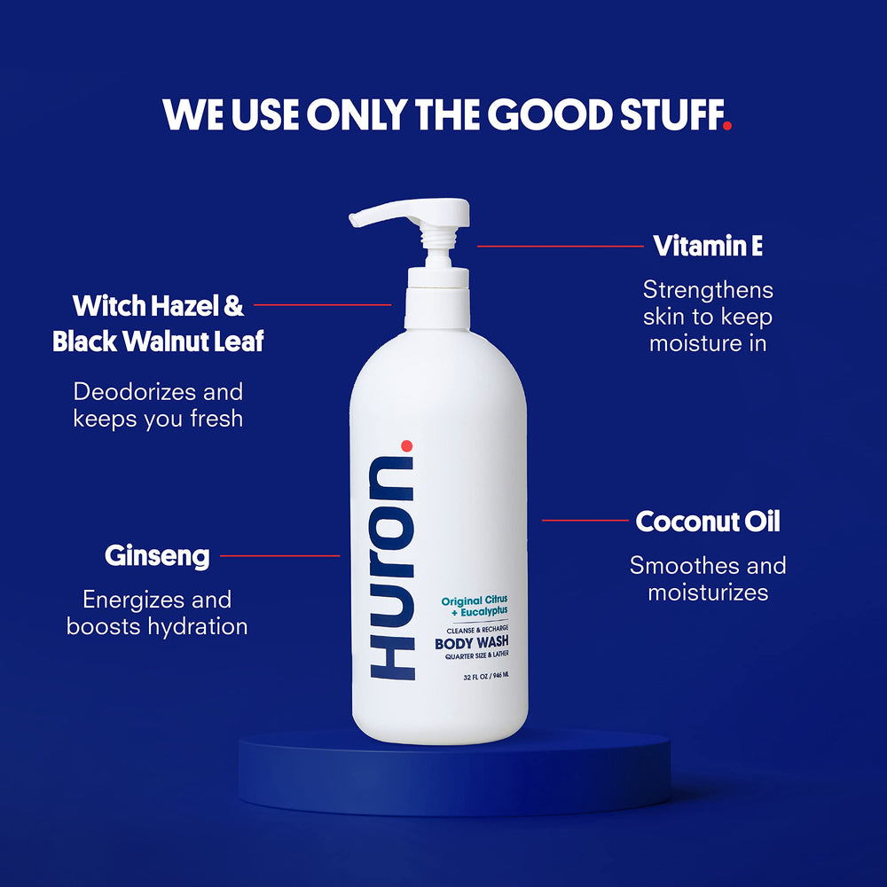 Huron gel de ducha para hombres con coco y vitamina E, hidratación diaria.