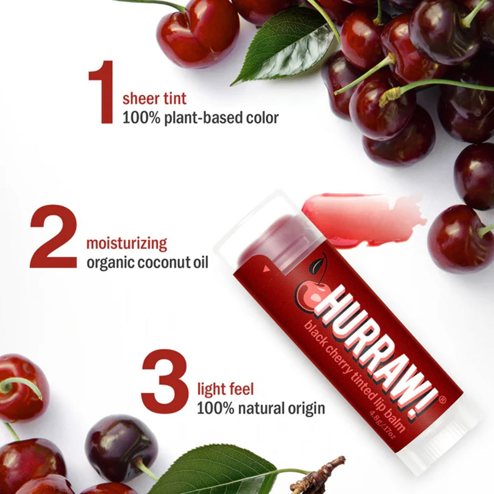 Hurraw balsamo labial organico para labios sensibles con tono natural rojo.