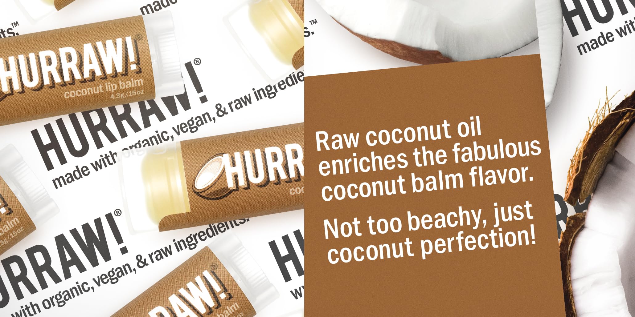 Bálsamo labial Hurraw! coco con aceite de coco crudo para hidratación natural