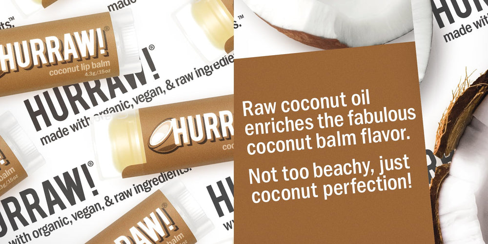 Bálsamo labial Hurraw! coco con aceite de coco crudo para hidratación natural