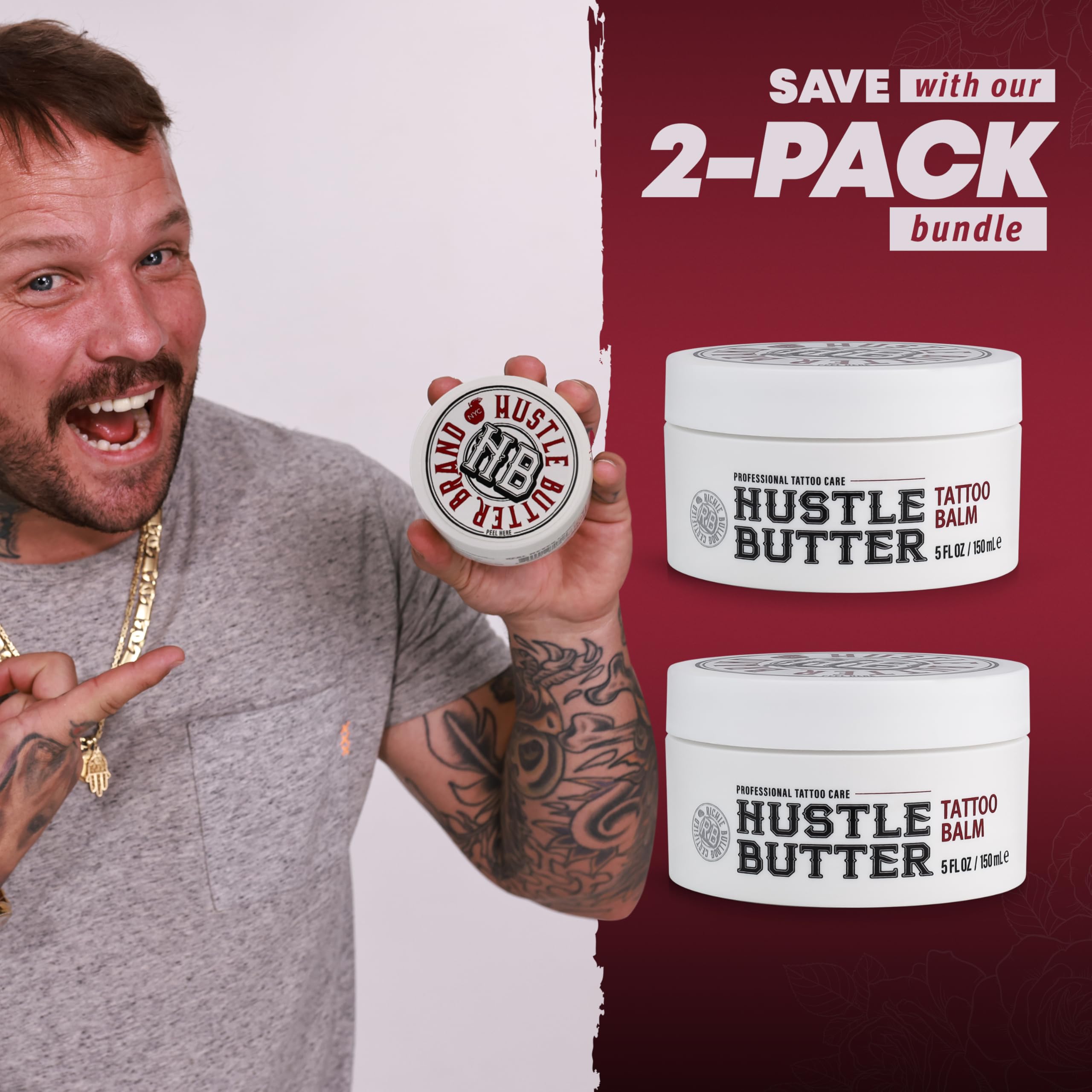 Hustle Butter Deluxe cuidado diario para tatuajes, promueve comodidad continua.