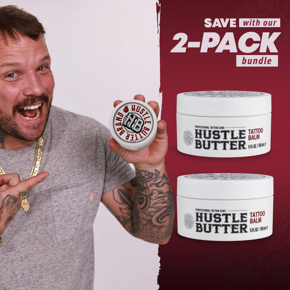 Hustle Butter Deluxe cuidado diario para tatuajes, promueve comodidad continua.