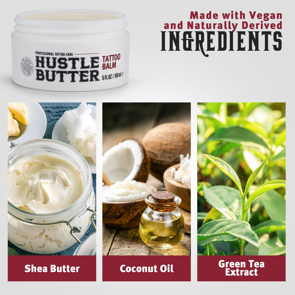 Hustle Butter Deluxe ingredientes naturales, vegano y libre de crueldad para cuidado suave.