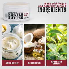 Hustle Butter Deluxe ingredientes naturales, vegano y libre de crueldad para cuidado suave.