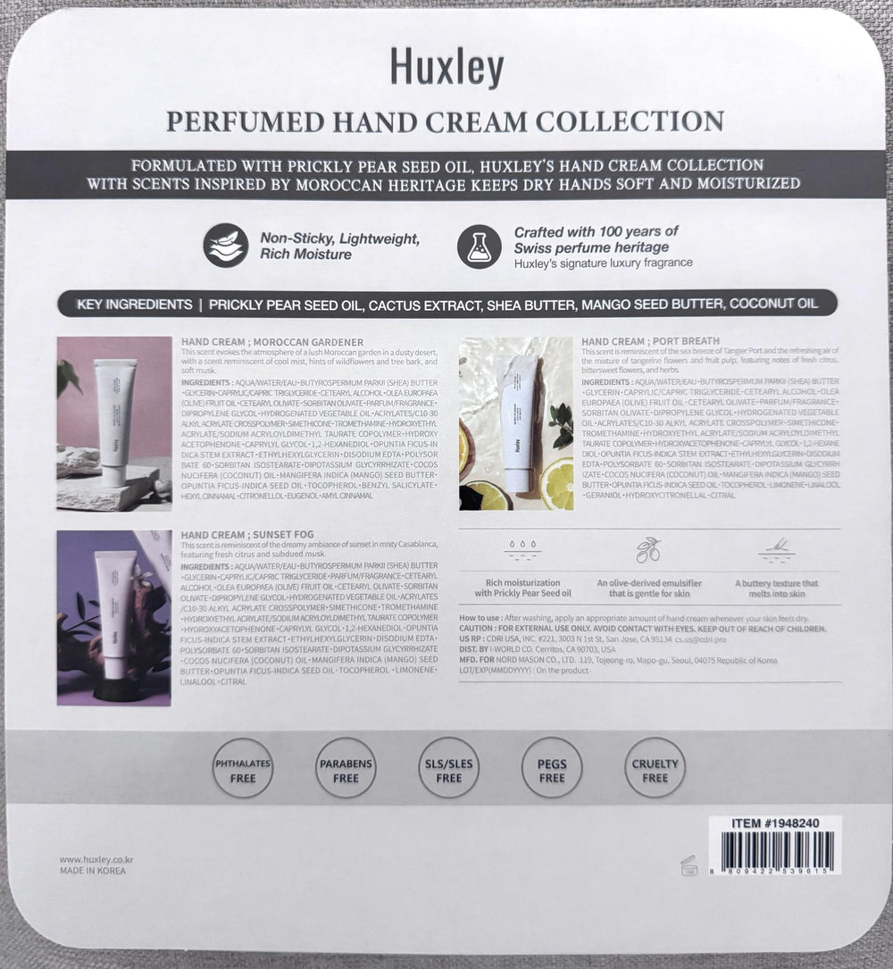 Textura de absorción rápida de las cremas Huxley para uso diario sin residuo