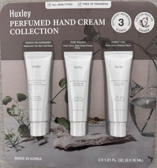 Conjunto de cremas de manos Huxley con tres tubos para hidratación suave durante el día