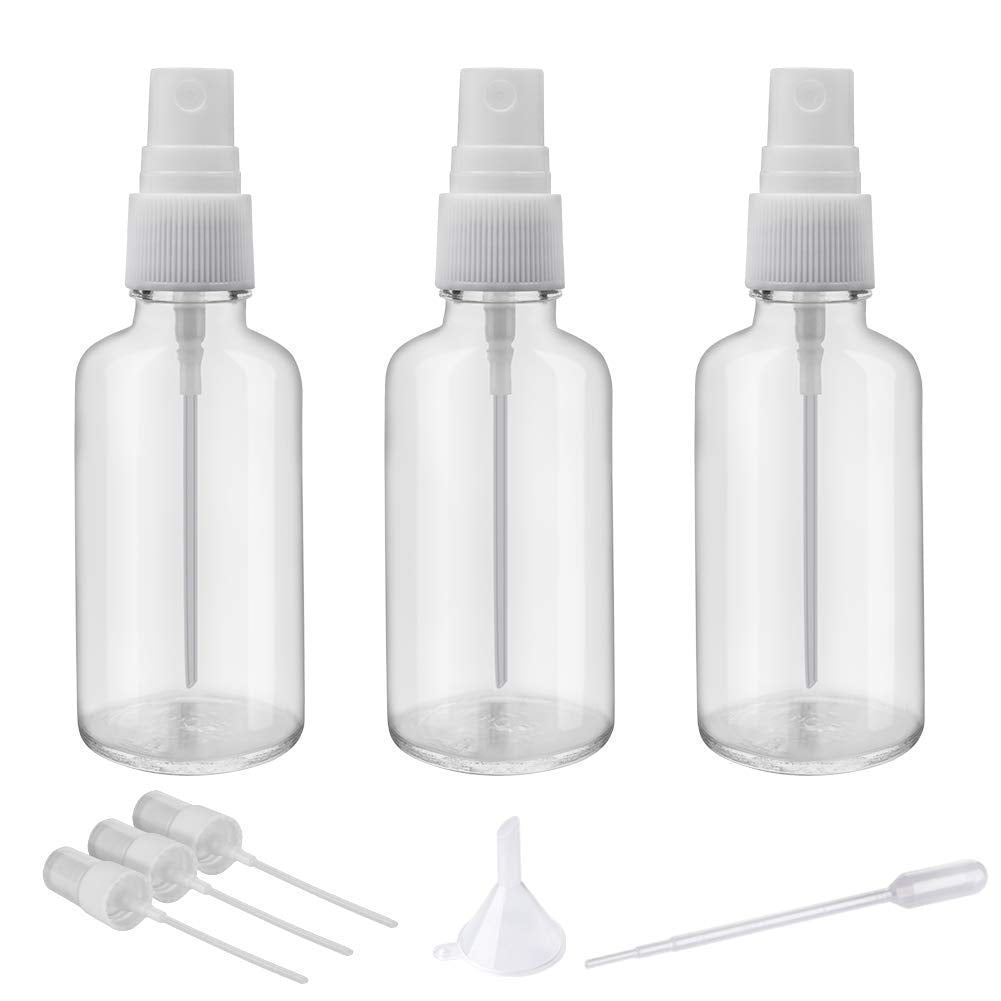 Hydior botellas de vidrio dos onzas con 3 atomizadores, ideales para aceites esenciales.