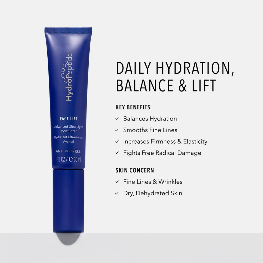 HydroPeptide Face Lift envase 1oz para uso diario, práctico