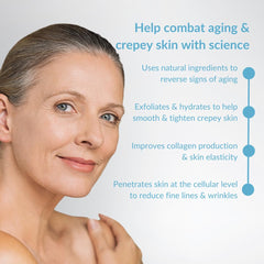 Aplicación en brazos y cuello con Hygieia Crepey Skin para cuidado diario