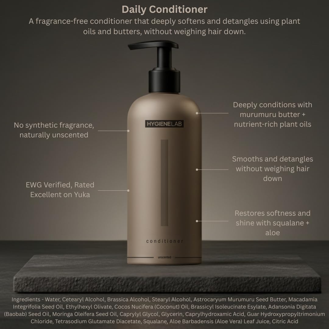 HygieneLab acondicionador hombres, aplicación suave en cabello, aroma neutro