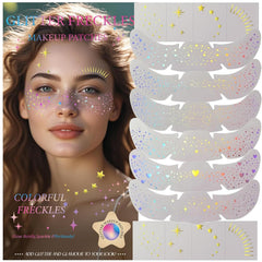 Hymik Freckles Face Tattoo con puntos holográficos multicolor para looks de festival.