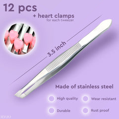 HYQO pinzas de acero inoxidable 12 piezas, duraderas y resistentes a la oxidación.