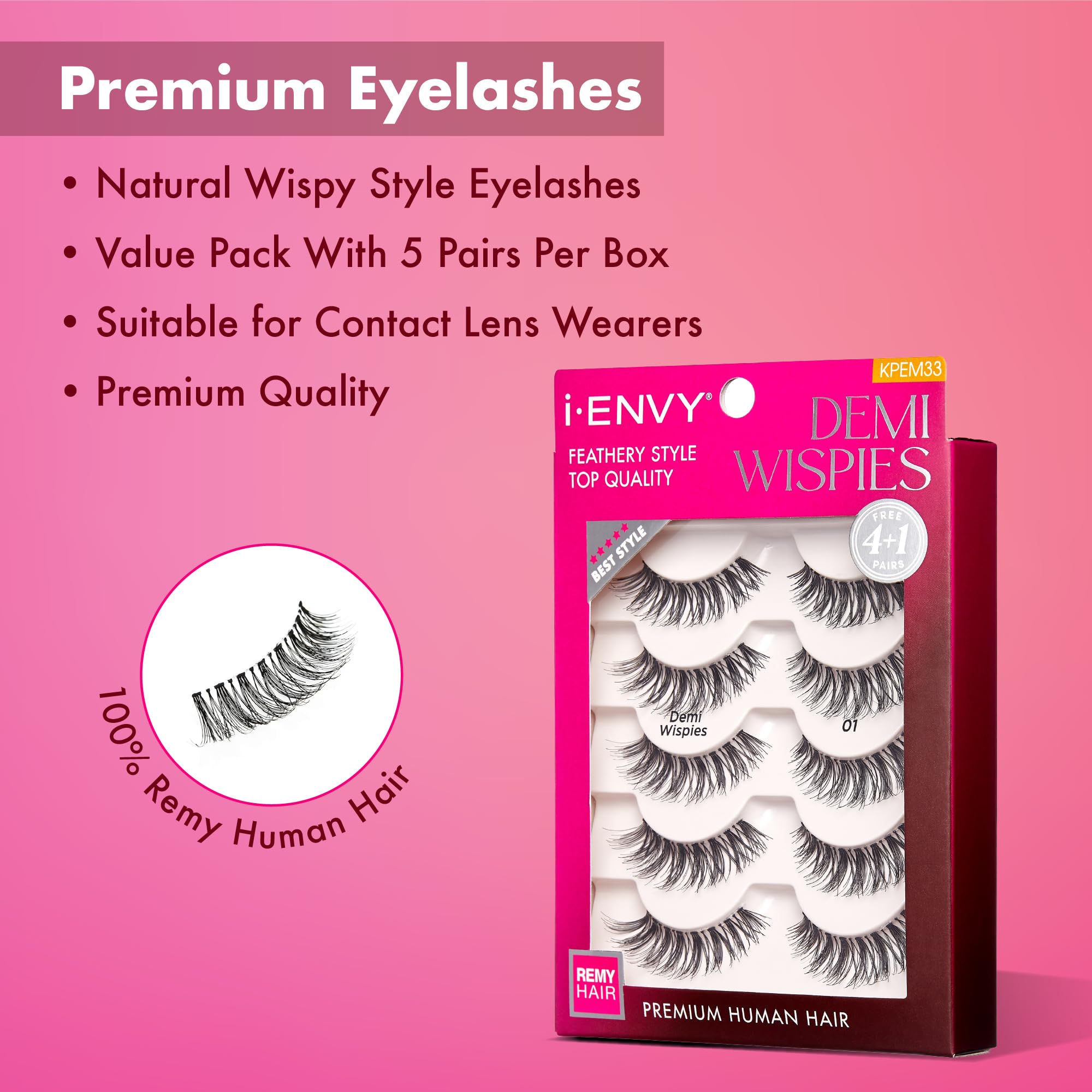 i•ENVY pestañas demi wispies cabello humano auténtico para realismo