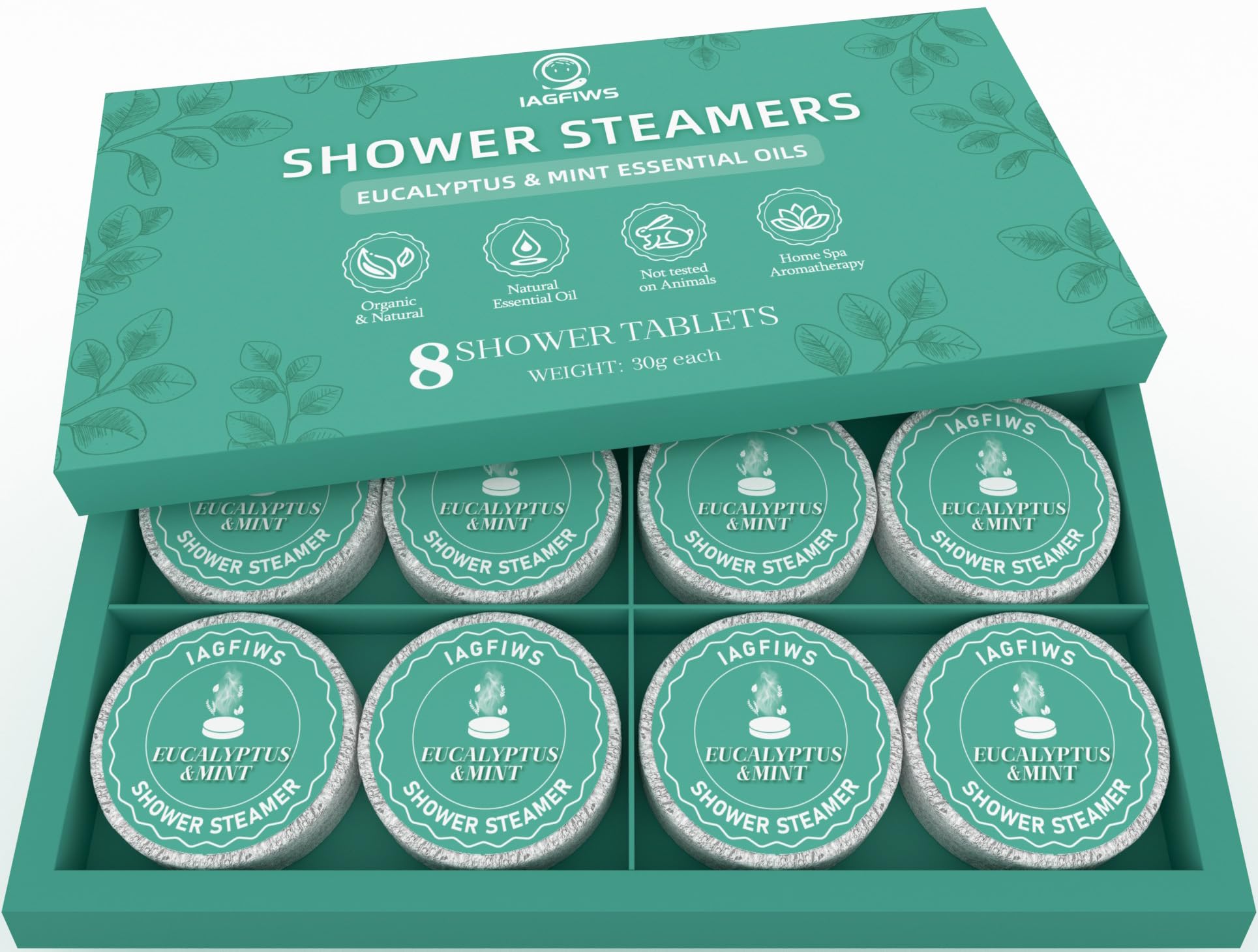 Bombas de ducha aromaterapia IAGFIWS de 8 piezas con eucalipto y menta para relajación.