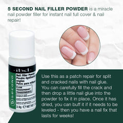 IBD 5 Second Nail Filler Powder application close-up demonstrates easy sprinkle-on technique.