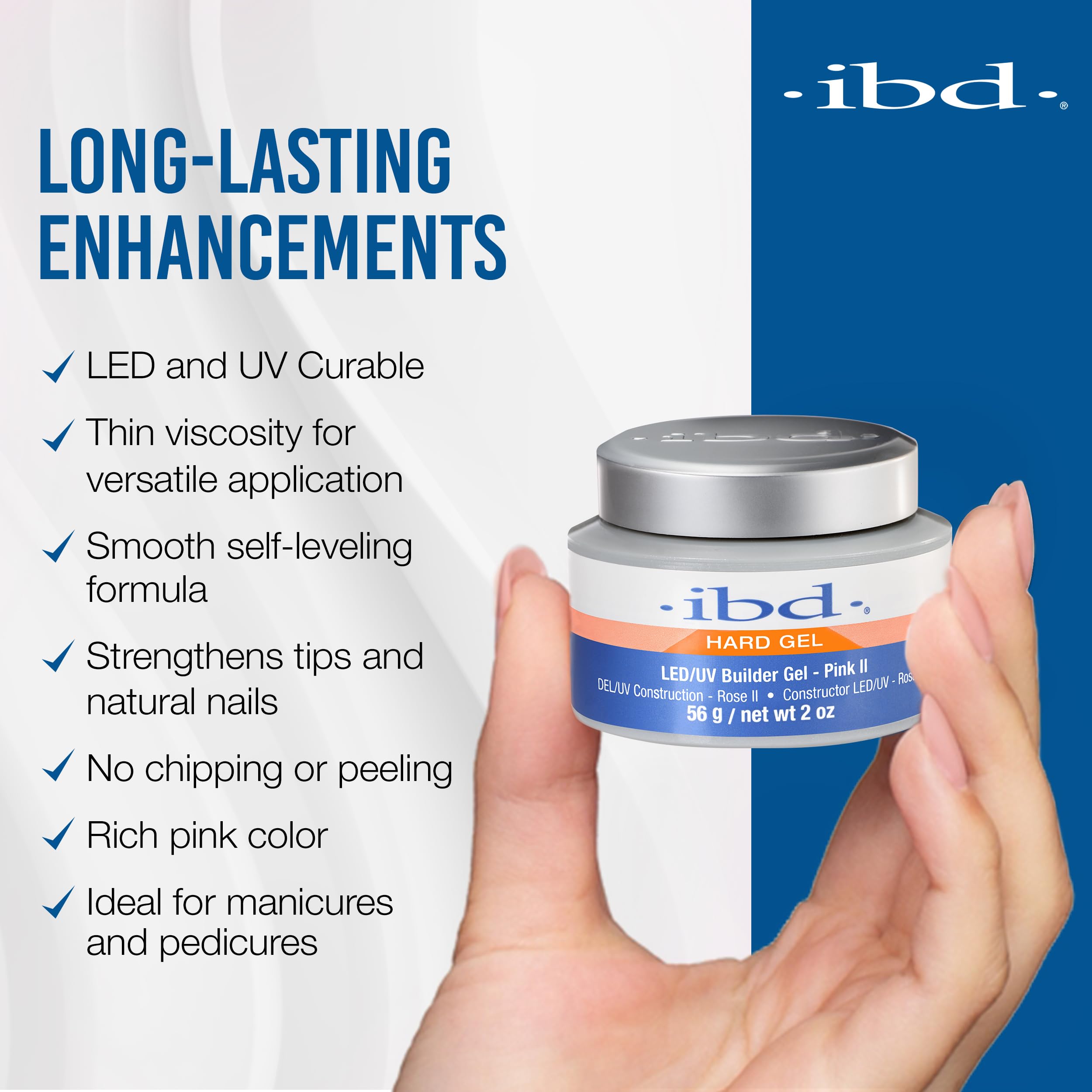 IBD gel duro Rosa II: curado rápido bajo LED/UV para resultados limpios.