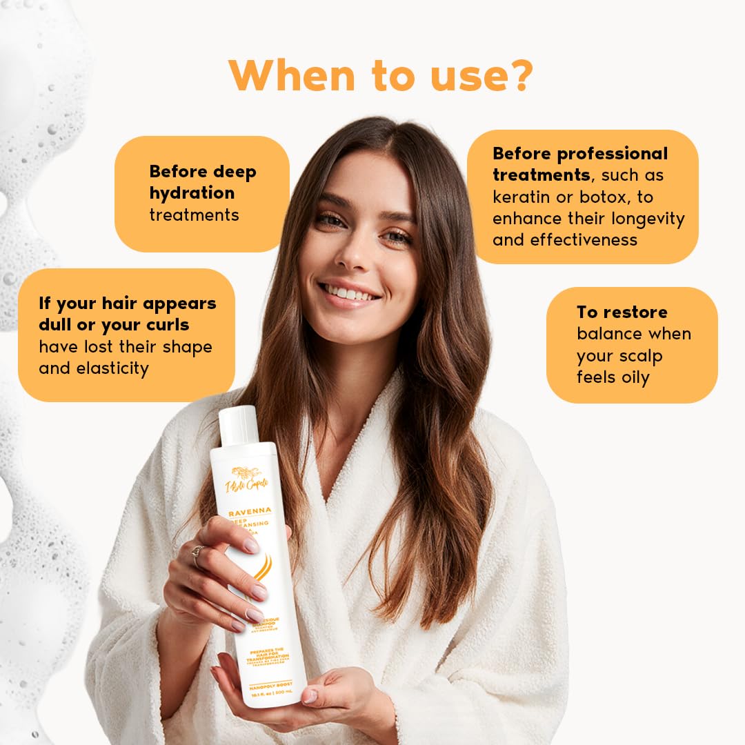 I Belli Capelli Ravenna Champú Clarificante, espuma generosa para eliminar acumulaciones sin resecar.