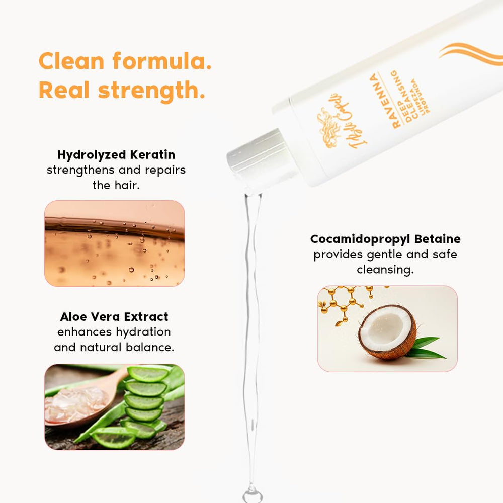 I Belli Capelli Ravenna Champú Clarificante, textura ligera que deja cabello limpio y flexible.