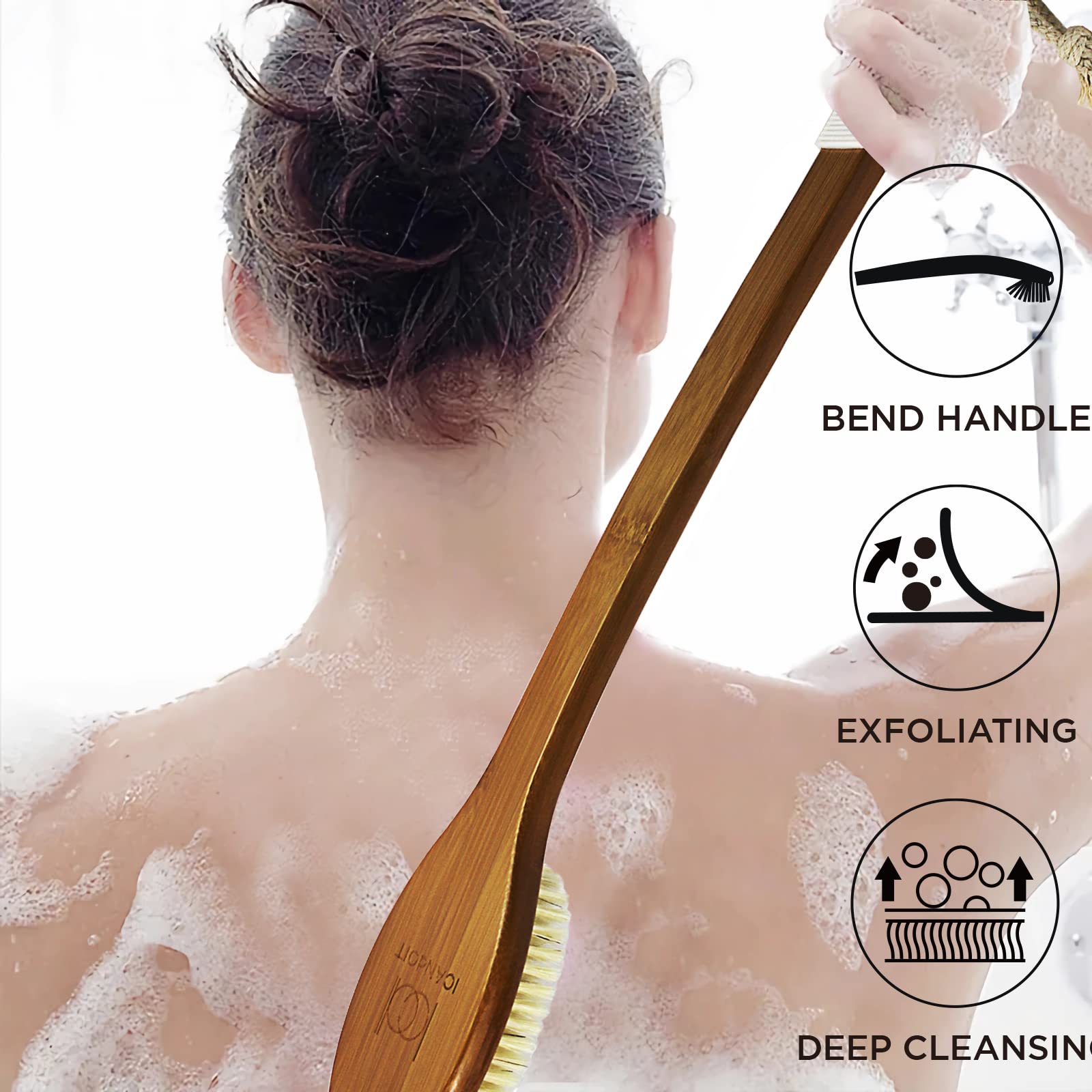 ICANdOIT cepillo baño mango inclinado 45 cm, uso cómodo para alcanzar la espalda.