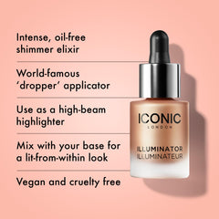 ICONIC LONDON Illuminator flacon champagne offre brillance polyvalente.