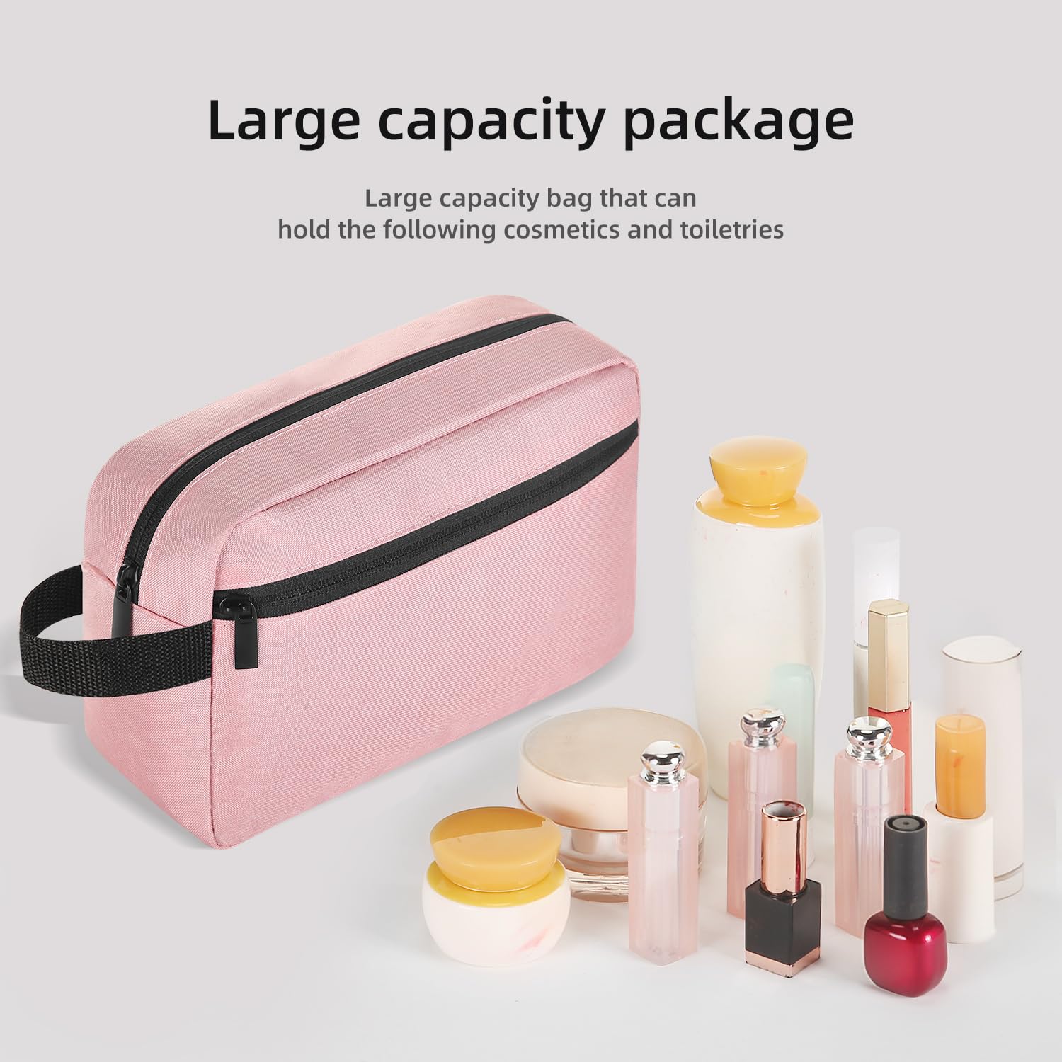 Icramsy bolsa de aseo rosa, cremallera resistente para acceso rápido