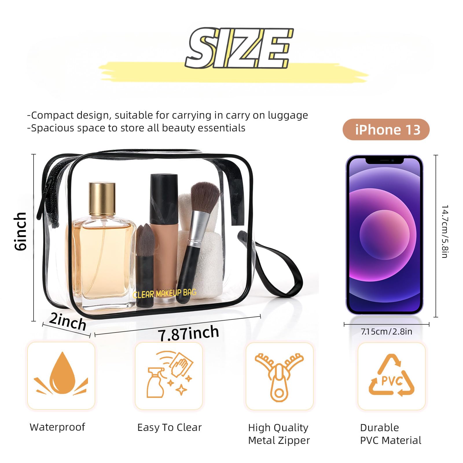 Icramsy bolsa maquillaje transparente con acceso amplio para encontrar productos rápidamente